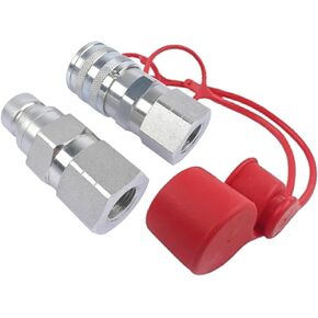GELUOXI 1/2" Skid Steer Flat Face Hydraulic Quick Connect Coupler Coupling Set w/Dust Caps 1/2" NPT Thread, 1/2" Body