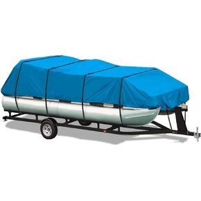 Elite Shield Waterproof Pontoon Boat Cover, Heavy Duty 600D Polyester Marine Grade Trailerable Pontoon Cover Deck Boat Cover, Fits 21ft-24ft Long, Beam Width up to 102", Navy Color