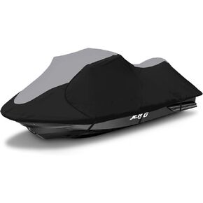 600D Jet Ski Cover - Trailerable Seadoo Cover, Waterproof Jetski Cover, PWC Cover Fits Seadoo, Yamaha, Jet Ski Watercraft Cover Fits from 103"-115" (1 or 2 Seater), Gray & Navy