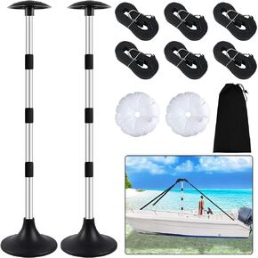 Premium Quality Boat Cover Support Poles 2 Pack, Aluminum Support Pole for Boat Cover with Webbing Strap, Extension Boat Cover Support Poles Adjustable Height at Will from 22" to 57.5" -(Black)