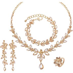 CSY 4 Pcs Elegant Bridal Jewelry Sets Austrian Marquise Crystal Wedding Necklace Dangle Earrings Tennis Bracelet Ring Set for Birde Women Costume Accessories