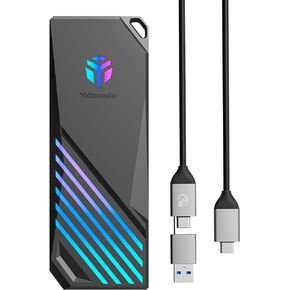 Yottamaster M.2 NVME SATA SSD Enclosure Compatible with Aura Sync RGB, Zinc Alloy USB3.2 10Gbps NVMe Enclosure Adapter for 8TB M.2 NVMe/SATA SSD 2230/2242/2260/2280 with M-Key/M+B Key [YTAS2M]
