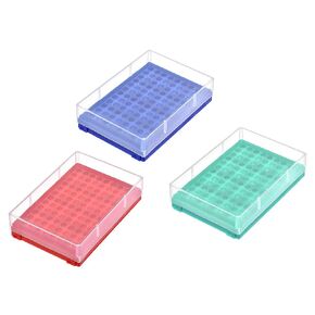 uxcell Centrifuge Tube Rack Storage Box, 96-Well 5.5mm Hole Dia Polypropylene Holder for 0.2ml Microcentrifuge Tubes Vials Samples, Blue Red Green 3in1 Set