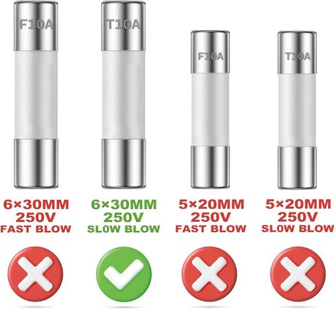 ALLECIN 10A 250V 6x30MM صمامات سيراميك بطيئة النفخ 10 أمبير 250 فولت 0.24 × 1.18 بوصة أنبوب تأخير الوقت T10AL250V (عبوة من 10 قطع) in Kuwait