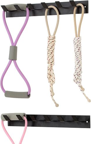 MyGift Black Metal Gym Equipment Rack, Wall Mounted Exercise and Fitness Accessories Organizer Hanging Rack with 6 Hooks for Resistance Bands, Jump Ropes, and Weight Belts in Saudi Arabia