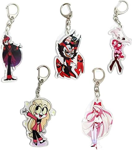 DJMANMENGG Habzin Hotel Vaggie Keychain Anime Alastor Cosplay Acrylic Keyring Pendant 5PCS in Kuwait