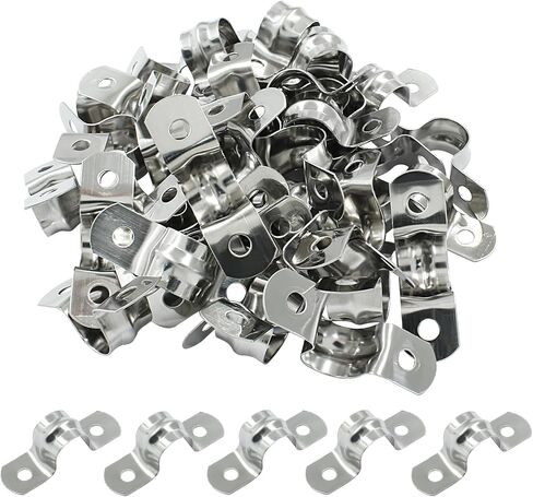 Hordion 50Pcs 1/4" Two Hole Strap U Bracket, M5 Rigid Pipe Strap Stainless Steel Conduit Clamp for Fixing Pipe in Saudi Arabia
