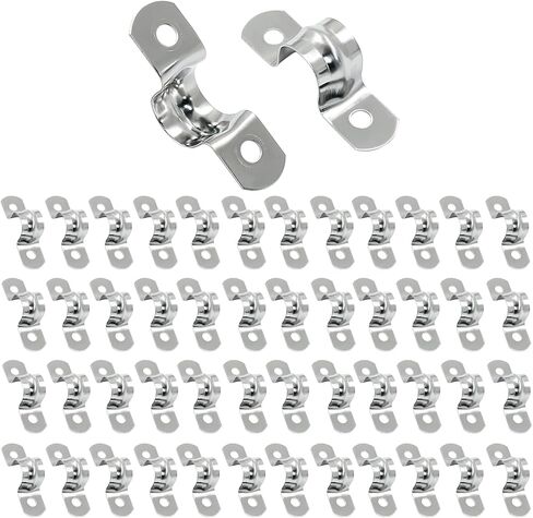 Hordion 50Pcs 1/4" Two Hole Strap U Bracket, M5 Rigid Pipe Strap Stainless Steel Conduit Clamp for Fixing Pipe in Saudi Arabia