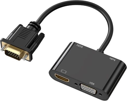 VGA to HDMI VGA Adapter, Dual Display 1080P VGA to HDMI VGA Splitter Converter with Charging Cable and 3.5mm Audio Cable for Computer, Desktop, Laptop, PC, Monitor, Projector and More in Saudi Arabia
