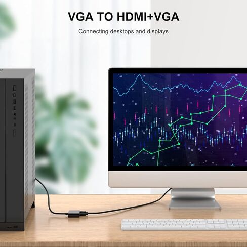 VGA to HDMI VGA Adapter, Dual Display 1080P VGA to HDMI VGA Splitter Converter with Charging Cable and 3.5mm Audio Cable for Computer, Desktop, Laptop, PC, Monitor, Projector and More in Saudi Arabia