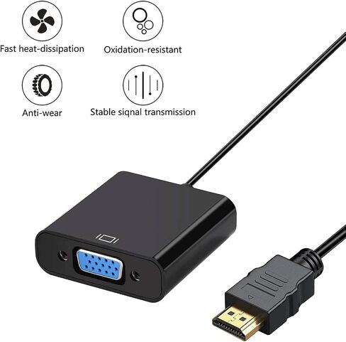 HDMI to VGA Adapter, Gold-Plated HDMI to VGA Converter (Male to Female), HDMI Adapter Compatible for Computer, Laptop, PC, Monitor, Projector, HDTV, Chromebook, Raspberry Pi, Xbox and More in Kuwait