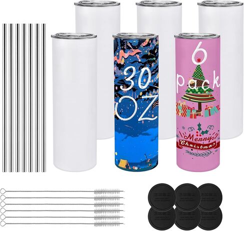 JINGYULI 6 Pack 30 oz Sublimation Tumblers Blanks with Cup lid and straw,Stainless Steel double wall insulated Cups Blank, White Skinny for Craft DIY… in Saudi Arabia