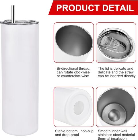 JINGYULI 6 Pack 30 oz Sublimation Tumblers Blanks with Cup lid and straw,Stainless Steel double wall insulated Cups Blank, White Skinny for Craft DIY… in Saudi Arabia