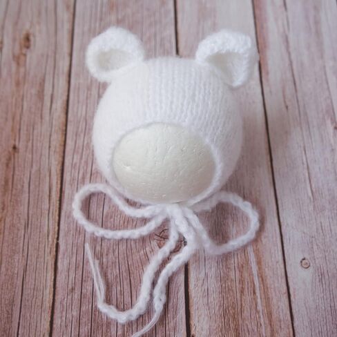 Newborn Photography Props Outfits Mohair Bear Hat and Footed Romper for Baby Photo Props Bodysuit Newborn Photo Shoot Outfits (Camel) in Kuwait