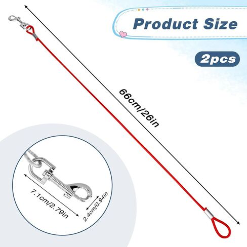 2 Pack Chew Proof Dog Leashes Extension Heavy Duty Dog Leash Extender, Metal Non-Tangle Connect Leash for Any Leash & Collar & Harness (Red+Clear) in Saudi Arabia