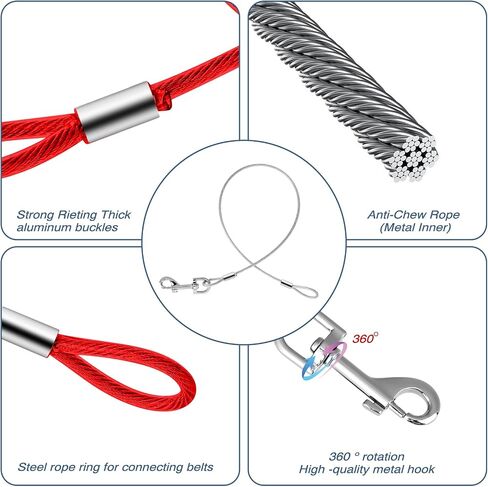 2 Pack Chew Proof Dog Leashes Extension Heavy Duty Dog Leash Extender, Metal Non-Tangle Connect Leash for Any Leash & Collar & Harness (Red+Clear) in Saudi Arabia