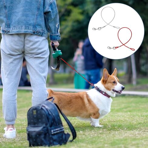 2 Pack Chew Proof Dog Leashes Extension Heavy Duty Dog Leash Extender, Metal Non-Tangle Connect Leash for Any Leash & Collar & Harness (Red+Clear) in Saudi Arabia