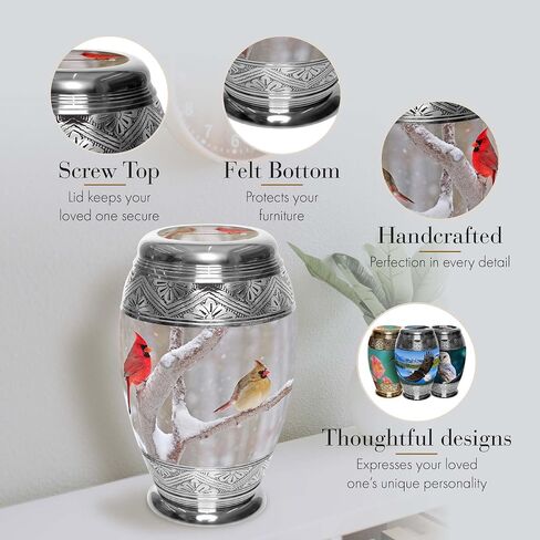 Cozy Cardinal Cremation Urns for Human Ashes Adult Male for Funeral, Burial or Home. Cremation Urns for Adult Male Large Urns for Dad and Cremation Urns for Adults XL Large & Small Urns for Ashes in Kuwait