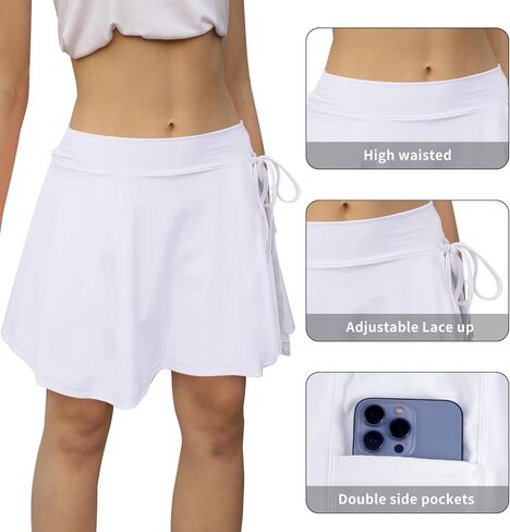 Women's Swim Skirt High Waisted Tummy Control Ruched Bathing Build-in Shorts with Pockets Swimsuit Bikini Bottoms in Saudi Arabia