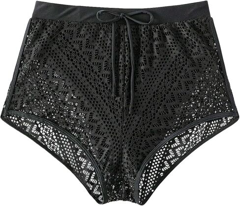 Verdusa Women's Hollow Out Crochet Bikini Bottom Sheer Swimsuit Shorts in Saudi Arabia