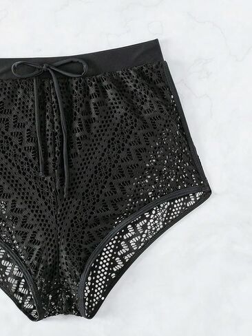 Verdusa Women's Hollow Out Crochet Bikini Bottom Sheer Swimsuit Shorts in Saudi Arabia