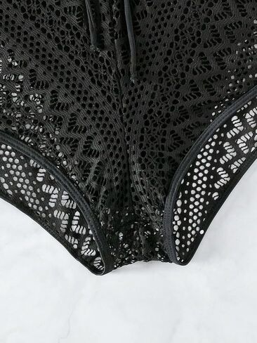 Verdusa Women's Hollow Out Crochet Bikini Bottom Sheer Swimsuit Shorts in Saudi Arabia