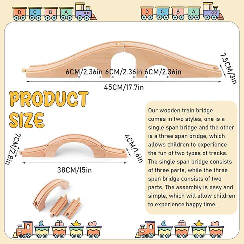 2 PCS Wood Train Track Expansion Wooden Train Track Accessories Wooden Train Bridge Compatible with Most Train Tracks in Kuwait