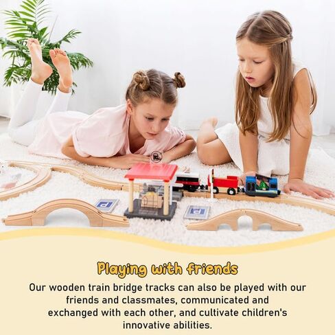 2 PCS Wood Train Track Expansion Wooden Train Track Accessories Wooden Train Bridge Compatible with Most Train Tracks in Kuwait