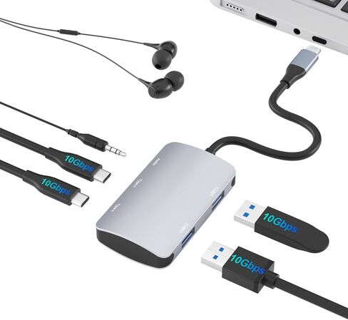 USB C إلى USB C Hub بسرعة 10 جيجابت في الثانية 5 في 1 USB C إلى USB 3.2 محول مع 2 USB-C و2 منافذ USB-A دونجل متعدد المنافذ، USB 3.2 Hub USB C مع مقبس صوت 3.5 ملم لجهاز MacBook Pro/Air، Chromebook، أجهزة XPS وUSB C in Kuwait
