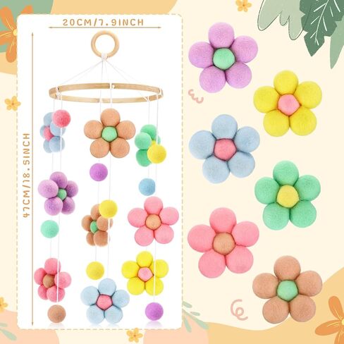 VitalCozy Flower Crib Mobile for Girls Room Decoration, Colorful Ball Wool Felt Ball for Bassinet Girls Boys Nursery and Ceiling Decoration in Saudi Arabia