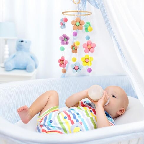 VitalCozy Flower Crib Mobile for Girls Room Decoration, Colorful Ball Wool Felt Ball for Bassinet Girls Boys Nursery and Ceiling Decoration in Saudi Arabia