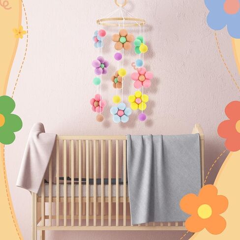 VitalCozy Flower Crib Mobile for Girls Room Decoration, Colorful Ball Wool Felt Ball for Bassinet Girls Boys Nursery and Ceiling Decoration in Saudi Arabia