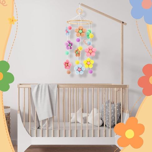 VitalCozy Flower Crib Mobile for Girls Room Decoration, Colorful Ball Wool Felt Ball for Bassinet Girls Boys Nursery and Ceiling Decoration in Saudi Arabia