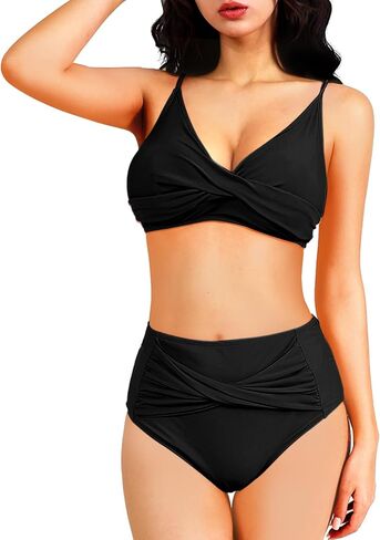 OPPOSHE المرأة البطن التحكم مايوهات بيكيني متواضعة عالية الخصر مجموعات لطيف الرسن 2 قطعة ملابس السباحة in Kuwait
