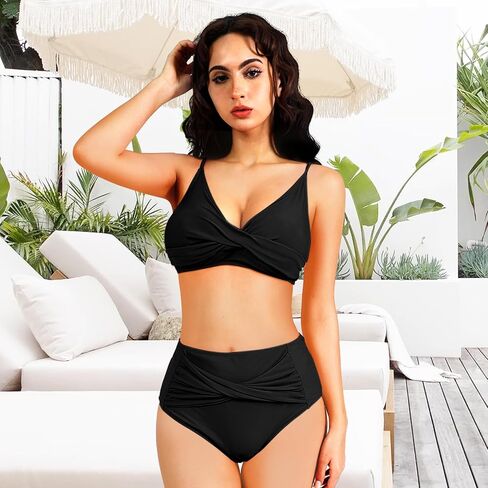 OPPOSHE المرأة البطن التحكم مايوهات بيكيني متواضعة عالية الخصر مجموعات لطيف الرسن 2 قطعة ملابس السباحة in Kuwait
