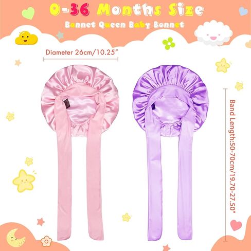 BONNET QUEEN 2 قطعة غطاء رأس للأطفال بطبقة مزدوجة، غطاء رأس للأطفال مبطن بالساتان، غطاء حريري للفتيات والأولاد الصغار مع قوس ربطة عنق من 6 إلى 12 شهرًا، وردي + أرجواني in Kuwait