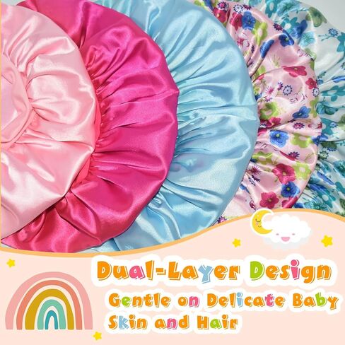 BONNET QUEEN 2 قطعة غطاء رأس للأطفال بطبقة مزدوجة، غطاء رأس للأطفال مبطن بالساتان، غطاء حريري للفتيات والأولاد الصغار مع قوس ربطة عنق من 6 إلى 12 شهرًا، وردي + أرجواني in Kuwait