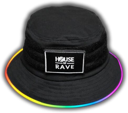 قبعة دلو LED بجيب رقعة سرية - رقع قابلة للتخصيص بخطاف وحلقة (قابلة للإزالة) - قبعة المهرجان للرجال والنساء - قبعة دلو بتصميم قوس قزح in Kuwait