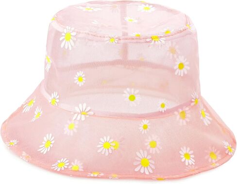 Taidor Transparent Mesh Lace Bucket Hat Daisy Print Packable Sun Caps Fisherman Hats for Women Girls in Saudi Arabia