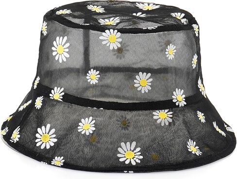 قبعة دلو من الدانتيل الشبكي الشفاف من Taidor، قبعات صياد السمك قابلة للطباعة بطباعة الأقحوان، قبعات صياد السمك للنساء والفتيات in Kuwait