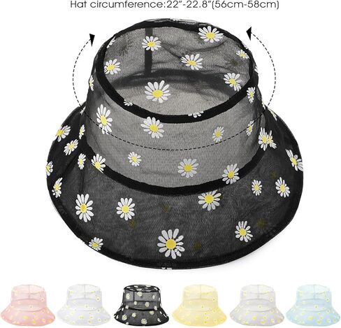 قبعة دلو من الدانتيل الشبكي الشفاف من Taidor، قبعات صياد السمك قابلة للطباعة بطباعة الأقحوان، قبعات صياد السمك للنساء والفتيات in Kuwait