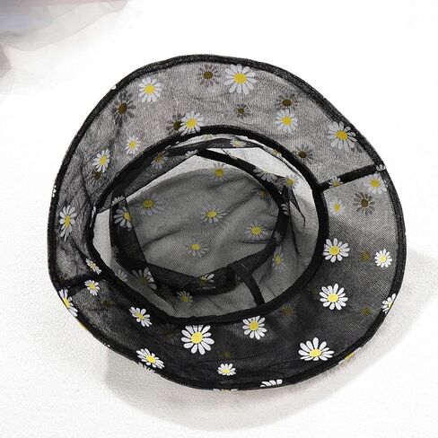 قبعة دلو من الدانتيل الشبكي الشفاف من Taidor، قبعات صياد السمك قابلة للطباعة بطباعة الأقحوان، قبعات صياد السمك للنساء والفتيات in Kuwait