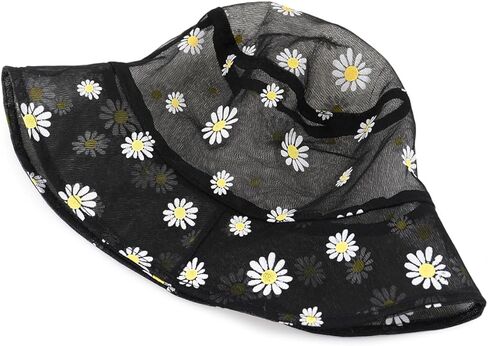 قبعة دلو من الدانتيل الشبكي الشفاف من Taidor، قبعات صياد السمك قابلة للطباعة بطباعة الأقحوان، قبعات صياد السمك للنساء والفتيات in Kuwait