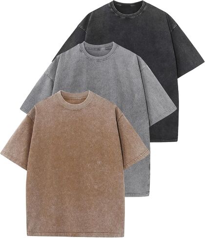 Yimoon 3 Pack Men Oversized T Shirts Heavy Cotton Vintage Baggy Tee Casual Loose Short Sleeve Acid Wash Unisex Tops in Saudi Arabia