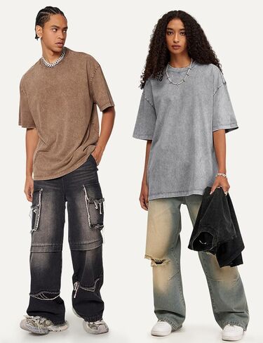 Yimoon 3 Pack Men Oversized T Shirts Heavy Cotton Vintage Baggy Tee Casual Loose Short Sleeve Acid Wash Unisex Tops in Saudi Arabia