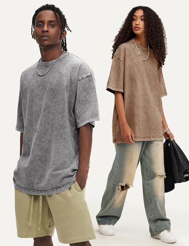 Yimoon 3 Pack Men Oversized T Shirts Heavy Cotton Vintage Baggy Tee Casual Loose Short Sleeve Acid Wash Unisex Tops in Saudi Arabia