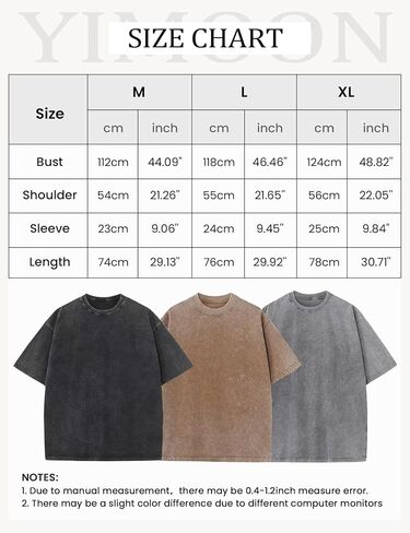 Yimoon 3 Pack Men Oversized T Shirts Heavy Cotton Vintage Baggy Tee Casual Loose Short Sleeve Acid Wash Unisex Tops in Saudi Arabia