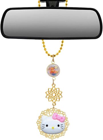 Villages Marketplace Car auto rear view mirror hanger bling, car charm (Pink and Gold, Kitty and Glitter Car Charm Rear View Mirror Hanger) in Saudi Arabia
