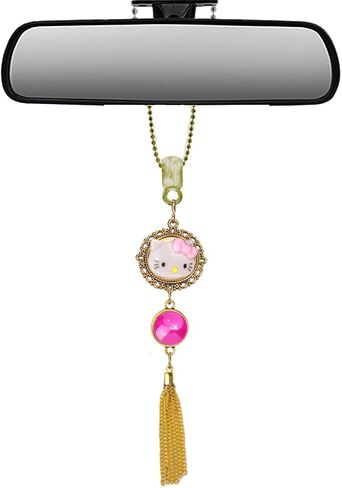 Villages Marketplace Car auto rear view mirror hanger bling, car charm (Pink and Gold, Kitty and Glitter Car Charm Rear View Mirror Hanger) in Saudi Arabia