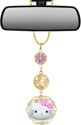 Villages Marketplace Car auto rear view mirror hanger bling, car charm (Pink and Gold, Kitty and Glitter Car Charm Rear View Mirror Hanger) in Saudi Arabia